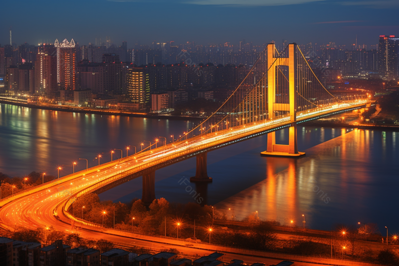 夕阳晚霞下的大桥美丽夜景,高清,摄影图,摄影图片,图片大全,摄影图免费下载